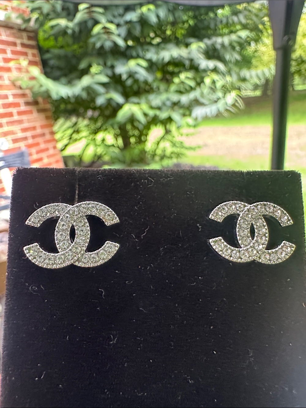 Earrings  Silver tone Crystal CC Logo Stud Earrings